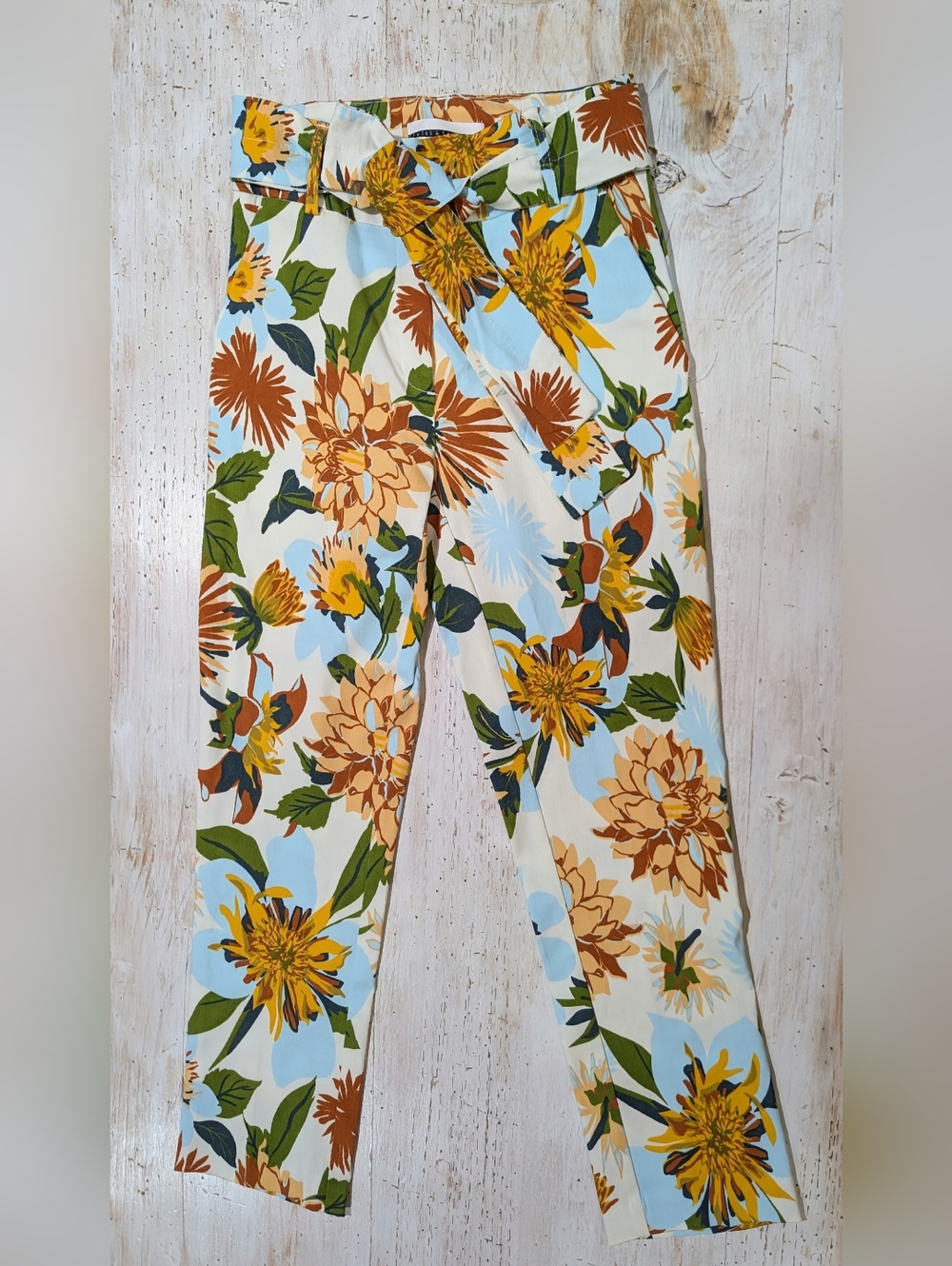 Jules & Leopold Floral Pants Belted Pull-On Slim Leg Capri/ Ankle Sz XS NWOT
